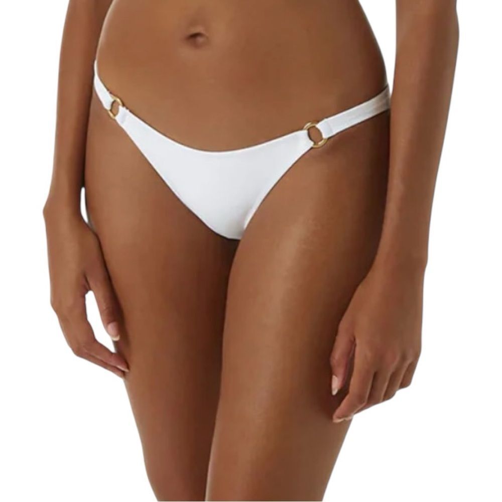 NWT Melissa Odabash designer White Bikini Bottom with Gold Ring Accents Size 6